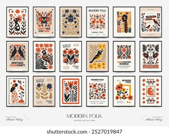 Abstract folk nordic art posters template. Modern trendy minimal style. Hand drawn design for wallpaper, wall decor, print, postcard, cover, template, banner. 