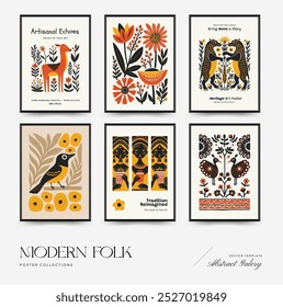 Abstract folk nordic art posters template. Modern trendy minimal style. Hand drawn design for wallpaper, wall decor, print, postcard, cover, template, banner. 
