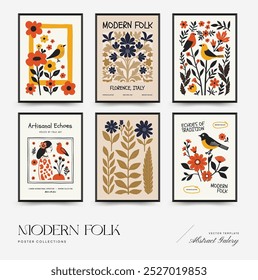 Abstract folk nordic art posters template. Modern trendy minimal style. Hand drawn design for wallpaper, wall decor, print, postcard, cover, template, banner. 