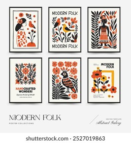 Abstract folk nordic art posters template. Modern trendy minimal style. Hand drawn design for wallpaper, wall decor, print, postcard, cover, template, banner. 