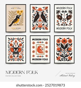 Abstract folk nordic art posters template. Modern trendy minimal style. Hand drawn design for wallpaper, wall decor, print, postcard, cover, template, banner. 