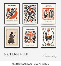Abstract folk nordic art posters template. Modern trendy minimal style. Hand drawn design for wallpaper, wall decor, print, postcard, cover, template, banner. 