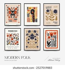 Abstract folk nordic art posters template. Modern trendy minimal style. Hand drawn design for wallpaper, wall decor, print, postcard, cover, template, banner. 