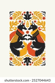 Abstract folk nordic art posters template. Modern trendy minimal style. Hand drawn design for wallpaper, wall decor, print, postcard, cover, template, banner. 