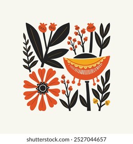 Abstract folk nordic art posters template. Modern trendy minimal style. Hand drawn design for wallpaper, wall decor, print, postcard, cover, template, banner. 