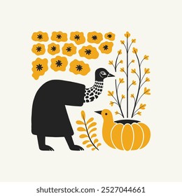 Abstract folk nordic art posters template. Modern trendy minimal style. Hand drawn design for wallpaper, wall decor, print, postcard, cover, template, banner. 