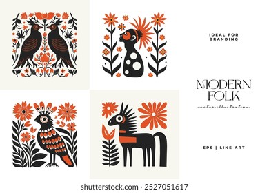 Abstract folk nordic art posters template. Modern trendy minimal style. Hand drawn design for wallpaper, wall decor, print, postcard, cover, template, banner. 