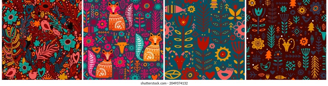 Abstract Folk nordic seamless pattern. Vector