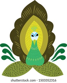 Abstract Folk Peacock  Vector Art