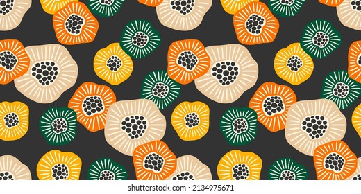 Abstract folk seamless pattern with flowers. Modern design for paper, cover, fabric, interior decor and other use.