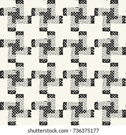 Abstract Folk Textured Checked Motif. Seamless Pattern.