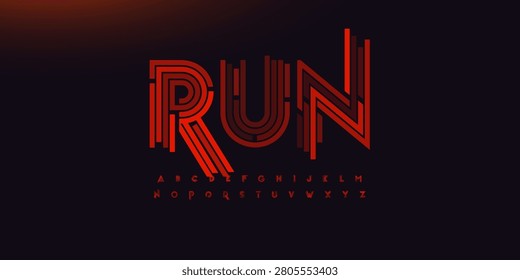 Abstract Font AI Security Logo Cyber Alphabet Red Stripes Letters Digital Typography, Cyber Sport Game Typographic Design for HUD Text, Cyber Security Tech Headline, Hacker Logotype. Vector Typeface