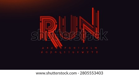 Abstract Font AI Security Logo Cyber Alphabet Red Stripes Letters Digital Typography, Cyber Sport Game Typographic Design for HUD Text, Cyber Security Tech Headline, Hacker Logotype. Vector Typeface