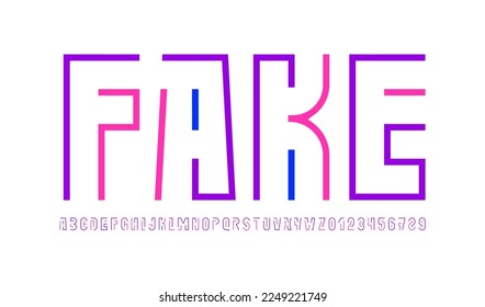 Abstract font alphabet from thin segment line, multi colored style letters and numbers, vector illustration 10EPS