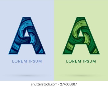 A ,Abstract , font, concept Spin water, wind and natural, designed using blue and green grunge brush,sign.