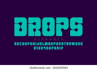 Abstract font Drops, alphabet letters and numbers vector illustration