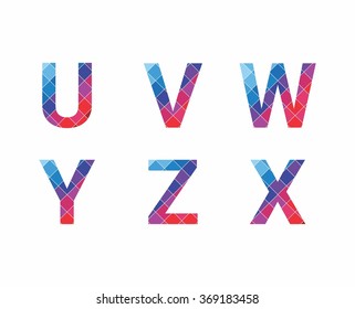 Abstract font, letters are made of polygons of different colors