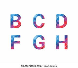 Abstract font, letters are made of polygons of different colors