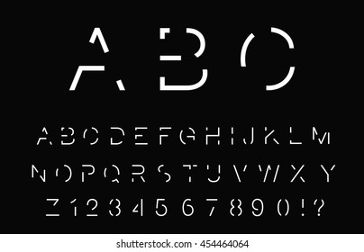 Abstract font. Minimalist alphabet. Font design. White font
