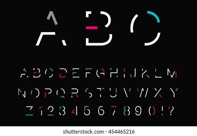 Abstract font. Minimalist alphabet. Font design. White font