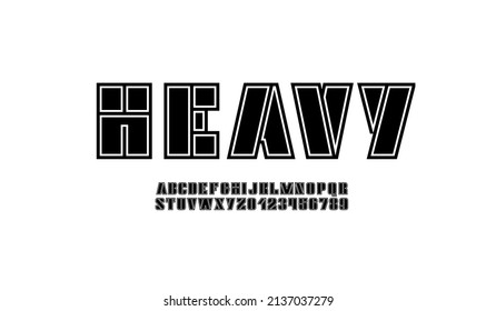 Abstract font, technology alphabet, heavy stencil letters and numbers, vector illustration 10eps