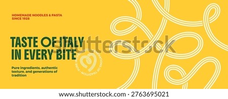 Abstract Food Background with Linear Pasta Pattern. Vector Spaghetti Wave Texture. Doodle Noodle Shape Illustration for Italian Cuisine Packaging or Restaurant Banner and Menu Decoration.