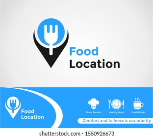 Abstract Food Location Logo. Modern template design.Vector illustration. fork logo. maps icon