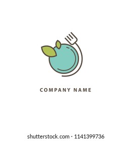 Diseño del vector del logotipo de la comida abstracto. Receta, cocina, curso, café, restaurante, logo vectorial de comida rápida. Diseño editable. Logotipo de placa y cubiertos. Cocina, menú, icono web. Signo abstracto