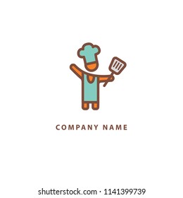 Abstract food logo icon vector design. Recipe, cooking, course, cafe, restaurant, fast food vector logo. Editable Design. Happy people with shovel for frying logo. Cooking food, menu web icon.