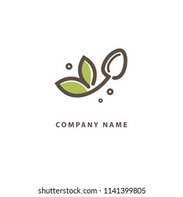Abstract food logo icon vector design. Recipe, diet, cooking, cafe, restaurant, vegan, gmo, gluten free fresh food vector logo. Editable Design. Leaf and cutlery logo. Cooking food, menu web icon.