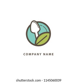 Abstract food logo icon vector design. Recipe, diet, cooking, cafe, restaurant, vegan, gmo, gluten free fresh food vector logo. Editable Design. Leaf and cutlery logo. Cooking food, menu web icon.