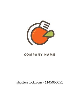 Abstract food logo icon vector design. Recipe, cooking, course, cafe, restaurant, vegan food vector logo. Editable Design. Apple with leaf logo. Cooking food, menu web icon.