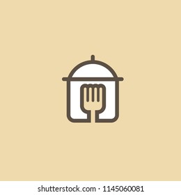 Abstract food logo icon vector design. Recipe, cooking, course, cafe, restaurant, fast food vector logo. Editable Design. Casserole, pot, pan and cutlery logo. Cooking food, menu web icon.