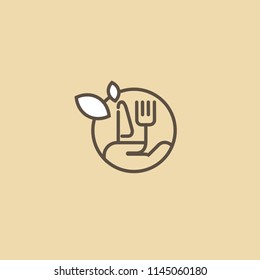 Abstract food logo icon vector design. Recipe, diet, cooking, cafe, restaurant, vegan, gmo, gluten free fresh food vector logo. Editable Design. Leaf and cutlery logo. Cooking food, menu web icon.