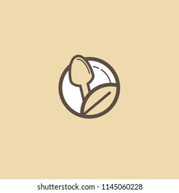Abstract food logo icon vector design. Recipe, diet, cooking, cafe, restaurant, vegan, gmo, gluten free fresh food vector logo. Editable Design. Leaf and cutlery logo. Cooking food, menu web icon.