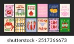Abstract food posters for the kitchen. Culinary compositions in cartoon trendy style of Matisse. Decor for kitchens, cafes and restaurants. Minimalist banners for wall decor, prints, wallpaper.	
