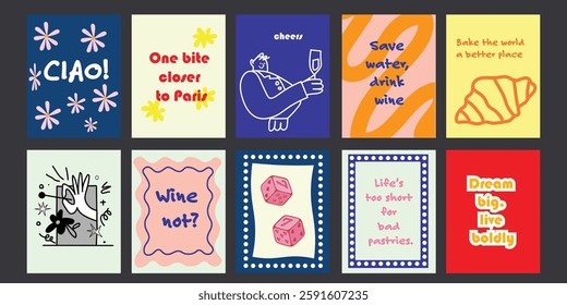 Abstract food posters for the kitchen. Culinary compositions in a trendy Matisse-inspired style. Perfect decor for kitchens, cafes, and restaurants. Minimalist banners for wall art, prints, wallpapers