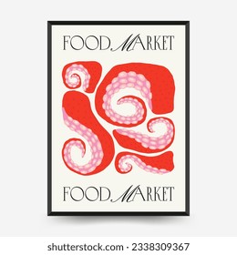 Plantilla de afiches de comida abstracta. Moderna moda Matisse minimalista. Cocina y decoración de restaurante. Diseño dibujado a mano para papel pintado, decoración de pared, impresión, postal, cubierta, plantilla, banner.