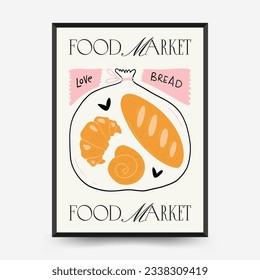 Abstract food posters template. Modern trendy Matisse minimal style. Kitchen and restaurant decor. Hand drawn design for wallpaper, wall decor, print, postcard, cover, template, banner.