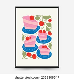 Abstract food posters template. Modern trendy Matisse minimal style. Kitchen and restaurant decor. Hand drawn design for wallpaper, wall decor, print, postcard, cover, template, banner.