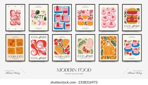 Abstract food posters template. Modern trendy Matisse minimal style. Kitchen and restaurant decor. Hand drawn design for wallpaper, wall decor, print, postcard, cover, template, banner.