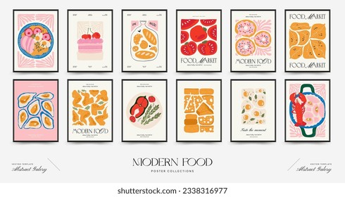 Abstract food posters template. Modern trendy Matisse minimal style. Kitchen and restaurant decor. Hand drawn design for wallpaper, wall decor, print, postcard, cover, template, banner.