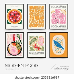 Abstract food posters template. Modern trendy Matisse minimal style. Kitchen and restaurant decor. Hand drawn design for wallpaper, wall decor, print, postcard, cover, template, banner.