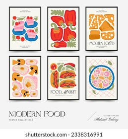 Abstract food posters template. Modern trendy Matisse minimal style. Kitchen and restaurant decor. Hand drawn design for wallpaper, wall decor, print, postcard, cover, template, banner.
