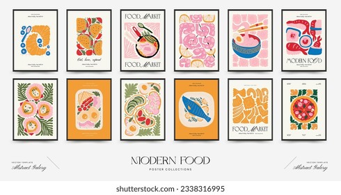 Abstract food posters template. Modern trendy Matisse minimal style. Kitchen and restaurant decor. Hand drawn design for wallpaper, wall decor, print, postcard, cover, template, banner.