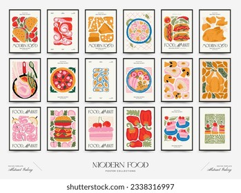 Abstract food posters template. Modern trendy Matisse minimal style. Kitchen and restaurant decor. Hand drawn design for wallpaper, wall decor, print, postcard, cover, template, banner.