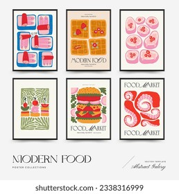 Abstract food posters template. Modern trendy Matisse minimal style. Kitchen and restaurant decor. Hand drawn design for wallpaper, wall decor, print, postcard, cover, template, banner.