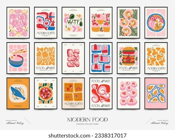 Abstract food posters template. Modern trendy Matisse minimal style. Kitchen and restaurant decor. Hand drawn design for wallpaper, wall decor, print, postcard, cover, template, banner.