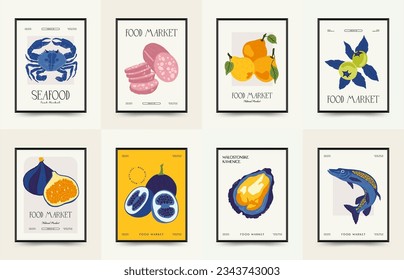 Abstract food posters template. Modern trendy Matisse minimal style. Kitchen and restaurant decor. Hand drawn design for wallpaper, wall decor, print, postcard, cover, template, banner.