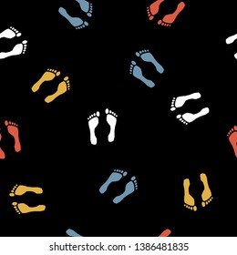 Abstract foot track seamless pattern background. Monochrome foot pattern for design wallpaper, wrapping paper, textile, bag print etc. 